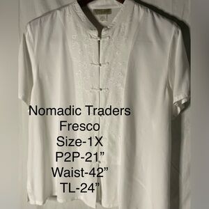 Nomadic Traders Fresco White Embroidered Button Down Shirt 1X